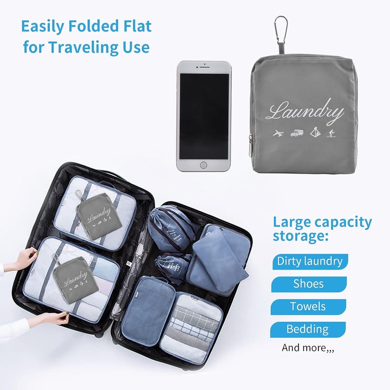 JHX 2 Pcs Travel Laundry Bags, Dirty Clothes Organizer【Upgraded】with Handles and Aluminum Carabiner, Collapsible Laundry Bag for Travel, Camp, Fitness, and Students（Grey） 24"L x 21"W - Image 4